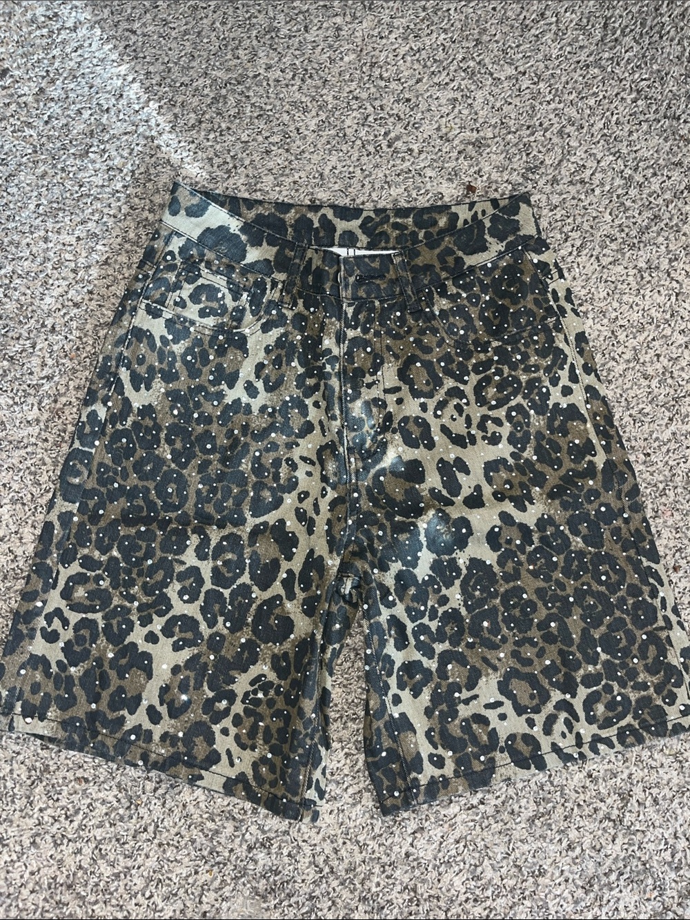 Leopard Print Shorts with Stud Accents